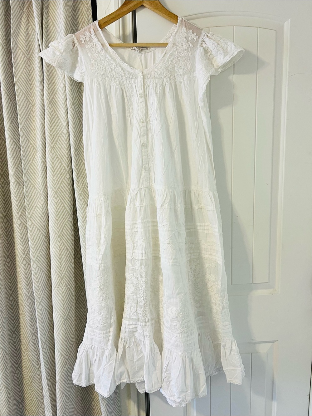 St. Malo White Embroidered Womens Coastal Peasant Boho Cotton Dress Size Petite